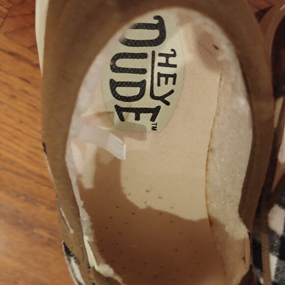 HEY DUDE black plaid women's slip-on shoes size W7 - Picture 3 of 11